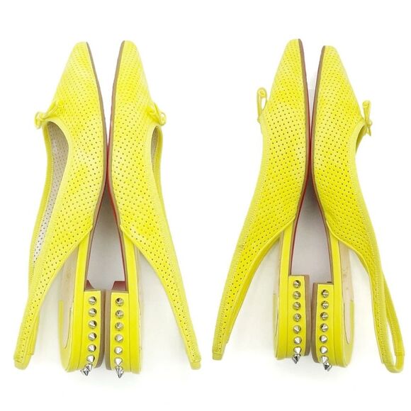 Christian Louboutin Citron Perforated Suede Spiked Hall Slingback Flats Size 40 - Picture 12 of 16